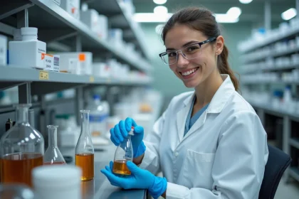 Scientifique en laboratoire analysant un échantillon d'eau polluée pour détecter des traces de contaminants environnementaux