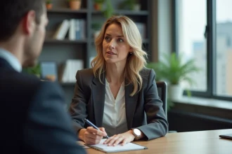 Broker femme professionnelle en réunion d'affaires