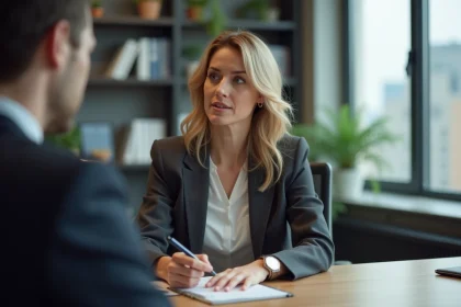 Broker femme professionnelle en réunion d'affaires
