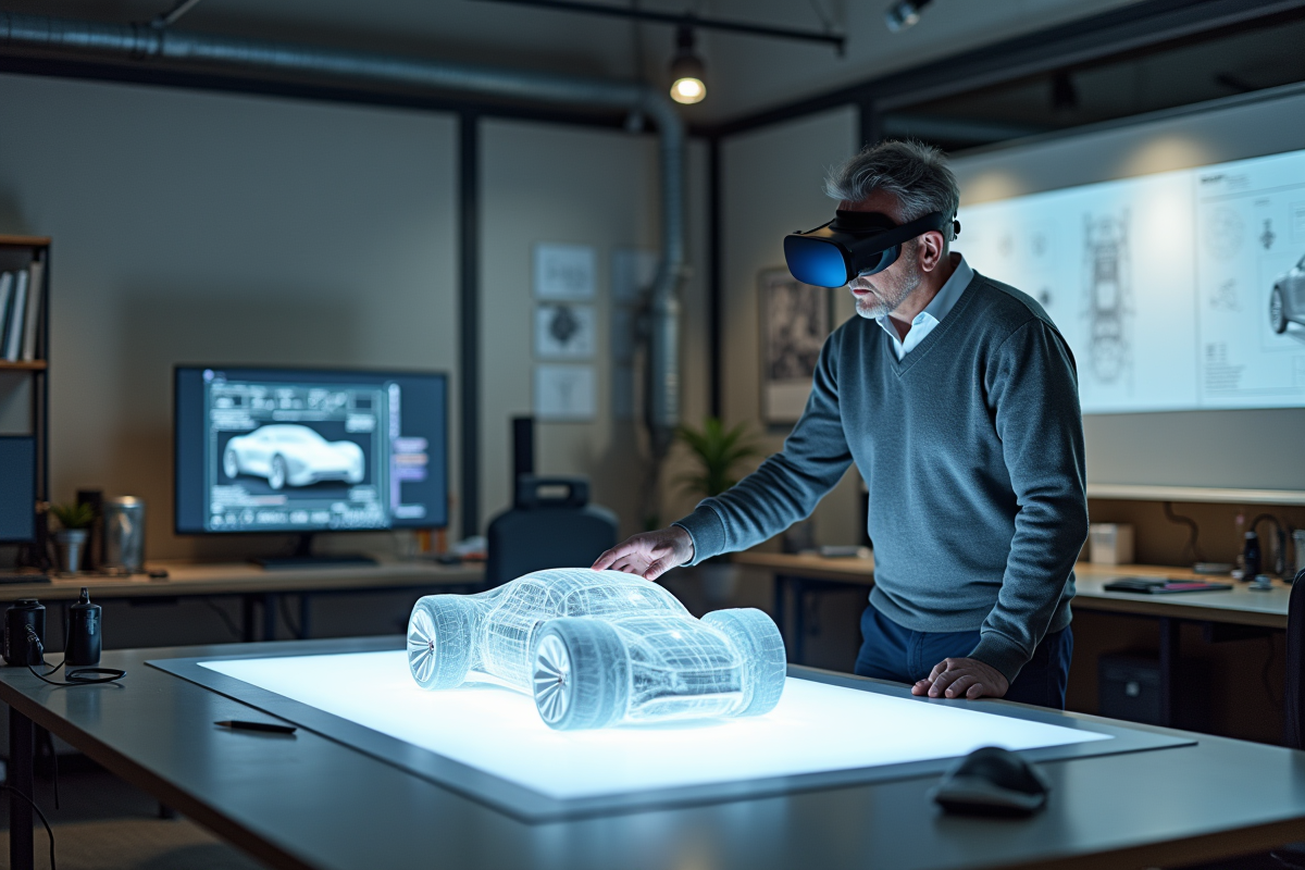 Designer automobile utilisant la réalité augmentée pour visualiser un modele