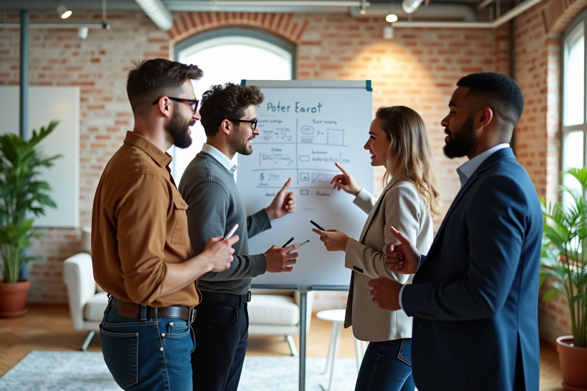 Une équipe diverse en brainstorming dans un espace de coworking