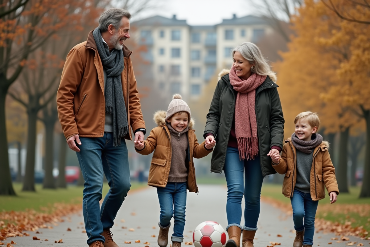 Famille multigeneration jouant au parc en automne