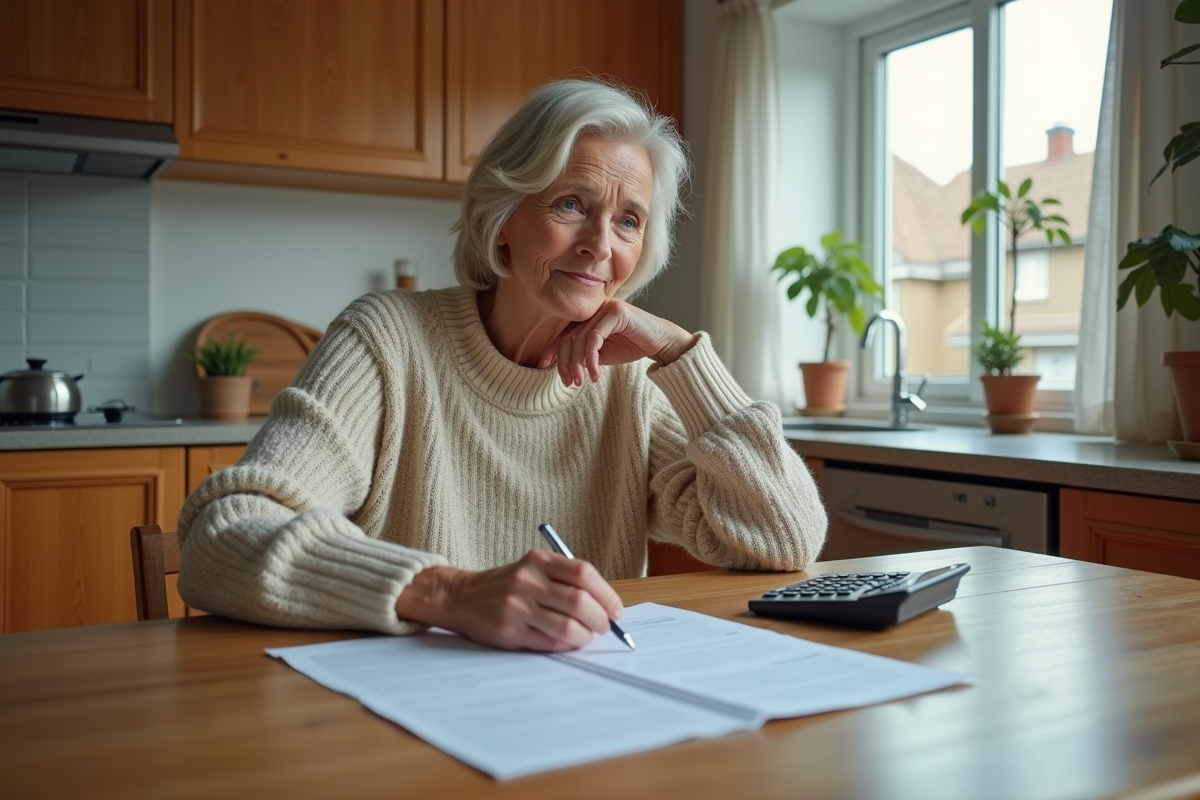 Femme réfléchissant à ses économies de retraite à la maison