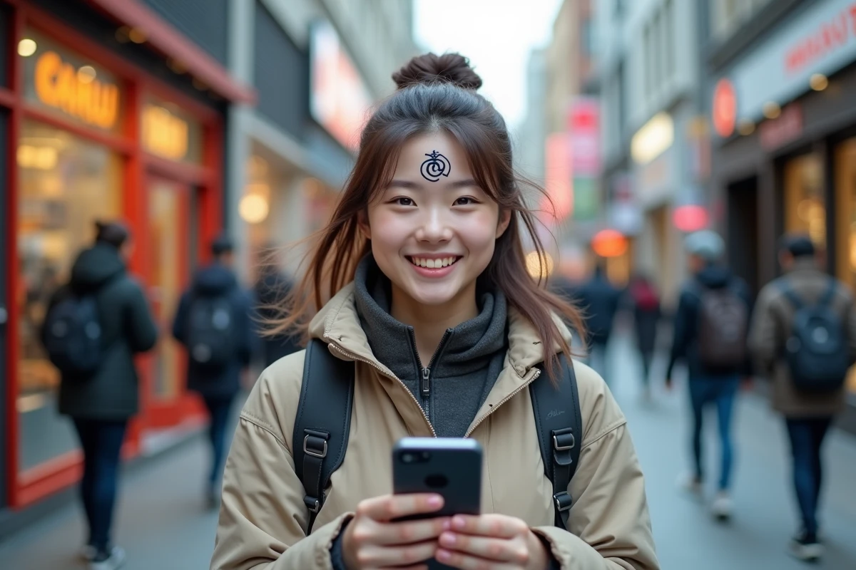 Jeune femme avec tatouage temporaire de Gaara en ville