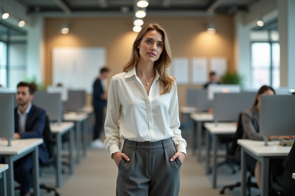 Jeune femme choisissant un espace de travail dans un bureau flexible