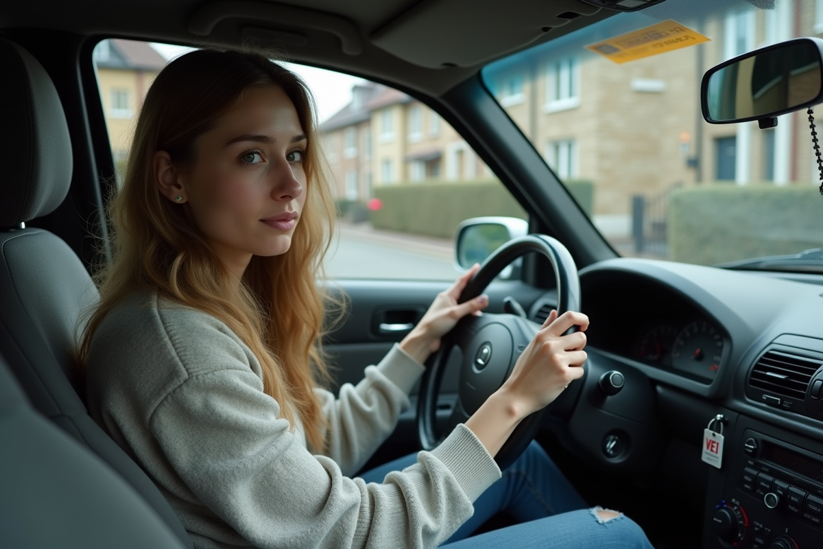 Jeune femme dans une voiture VEI en contemplation