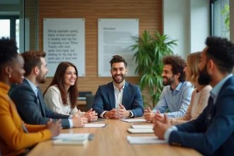 Groupe de jeunes adultes en réunion de travail