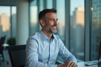 Homme d'affaires souriant dans un bureau moderne
