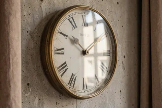 Horloge murale analogique dans un appartement parisien affichant 14h00, illustrant le fuseau horaire GMT+2 et l'heure de Paris