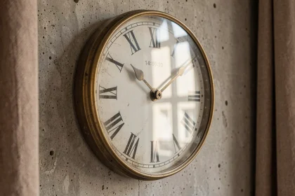 Horloge murale analogique dans un appartement parisien affichant 14h00, illustrant le fuseau horaire GMT+2 et l'heure de Paris
