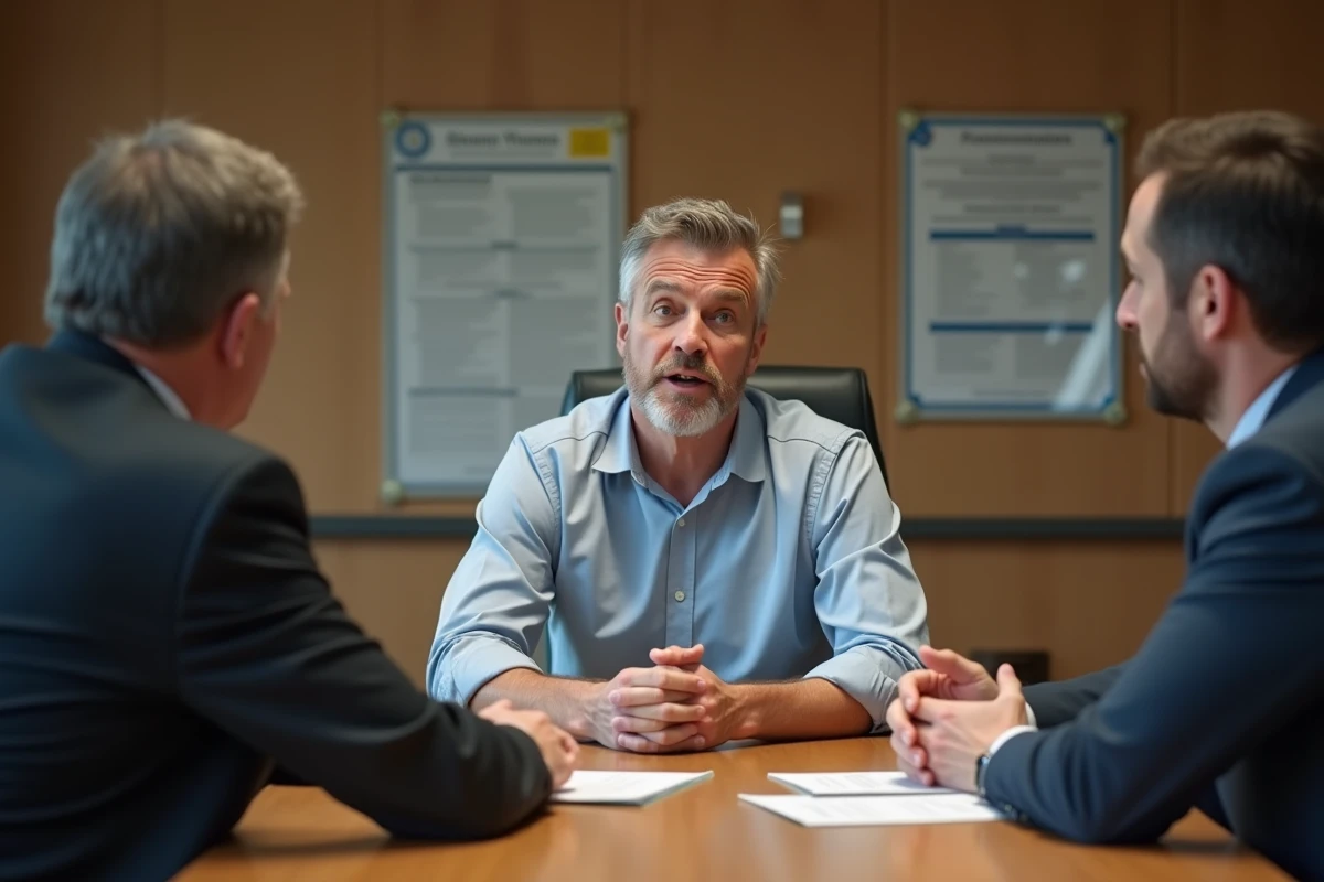 Homme en réunion administrative en discussion sérieuse