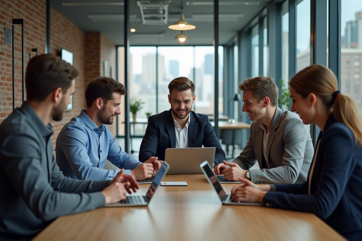 Groupe divers d adultes en réunion collaborative au bureau