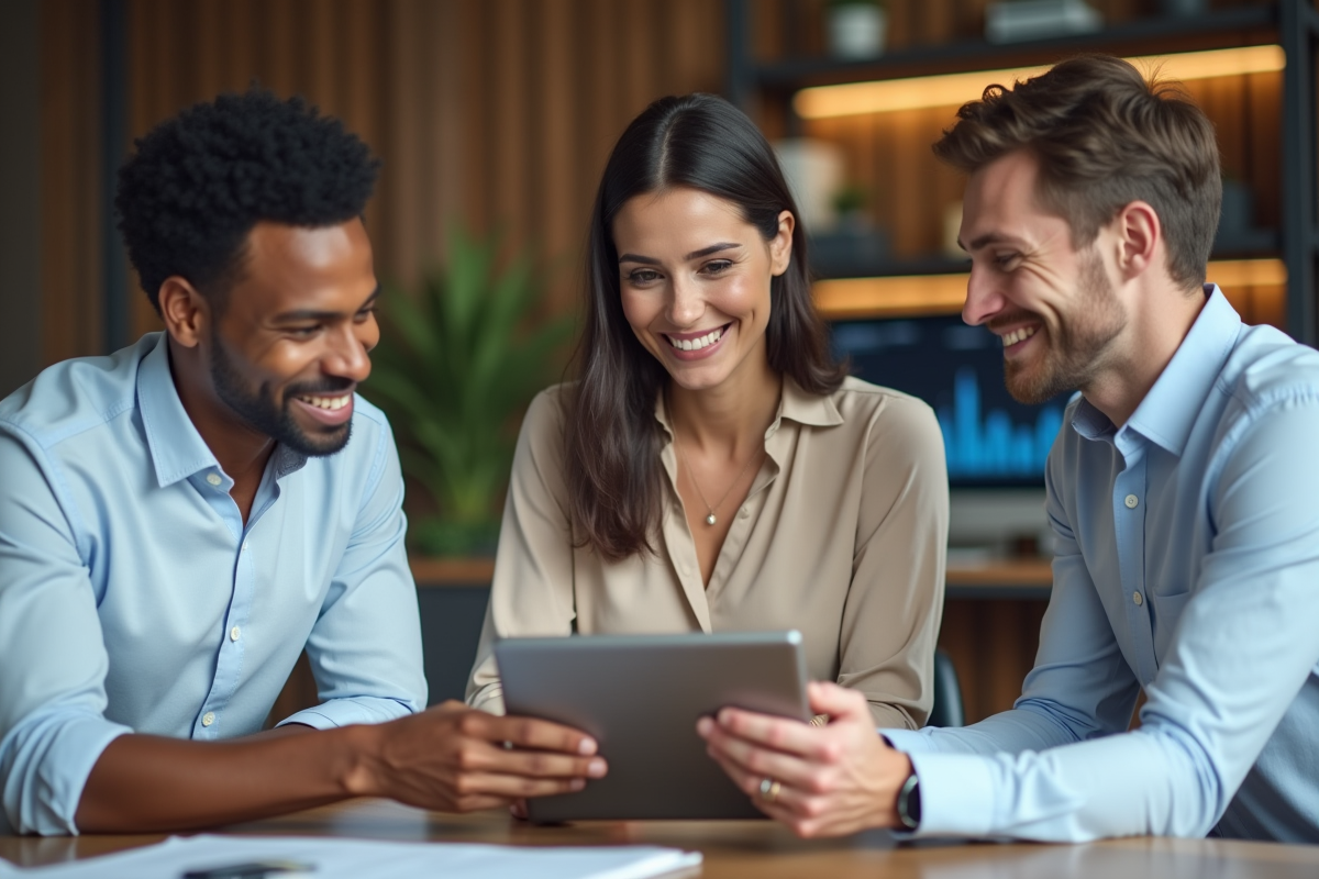 Groupe de professionnels discutant autour d