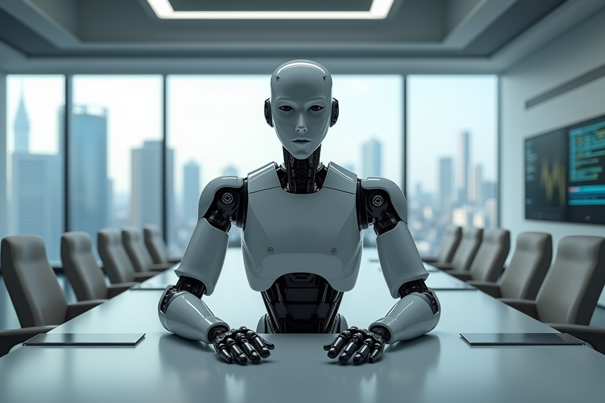 Robot humanoide dans une salle de conférence moderne